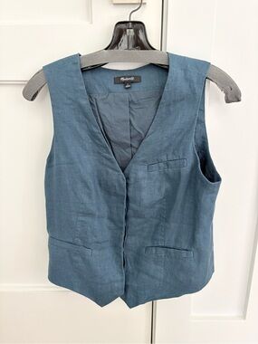 Madewell Teal-Blue Linen V-Neck Vest